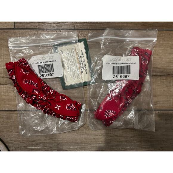 2 Longaberger SMALL GARTERS basket Liner BACKYARD BANDANA Fabric NEW RED - Picture 1 of 1
